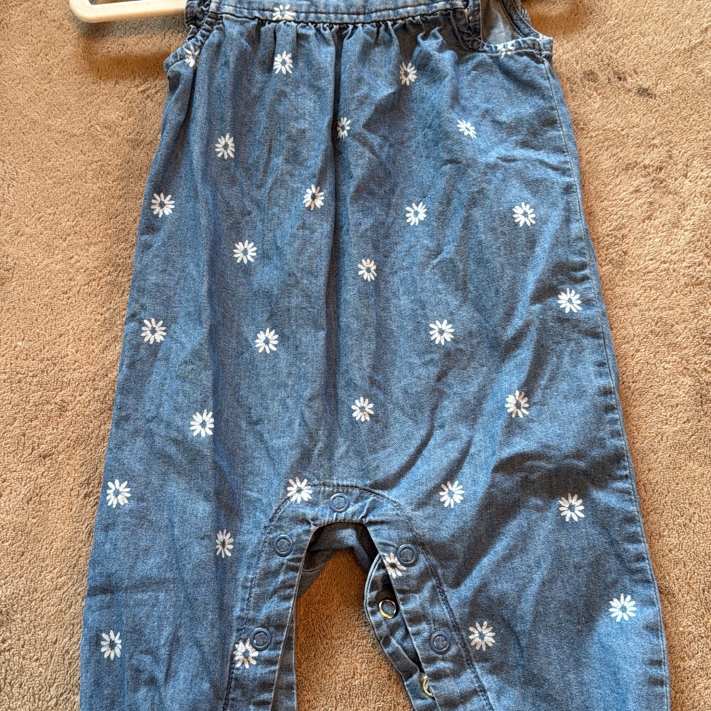 Carter's Blue Overalls with White Floral Pattern